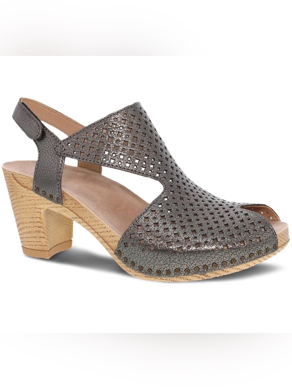 DANSKO  Teagan Slingback Perforated Metallic Pewter Sandals Size 41